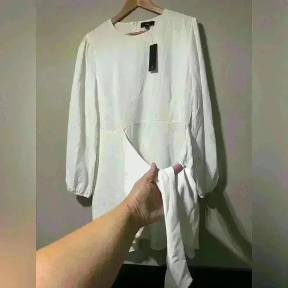 NWT Lulu’s Believe It or Knot White Long Sleeve Tie-Front Skater Dress - Picture 5 of 8